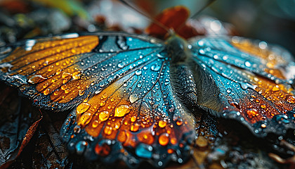 Macro shot of a butterfly's wing, revealing intricate patterns.