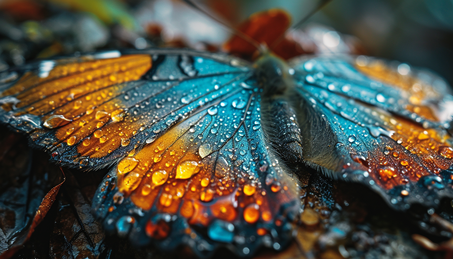 Macro shot of a butterfly's wing, revealing intricate patterns.