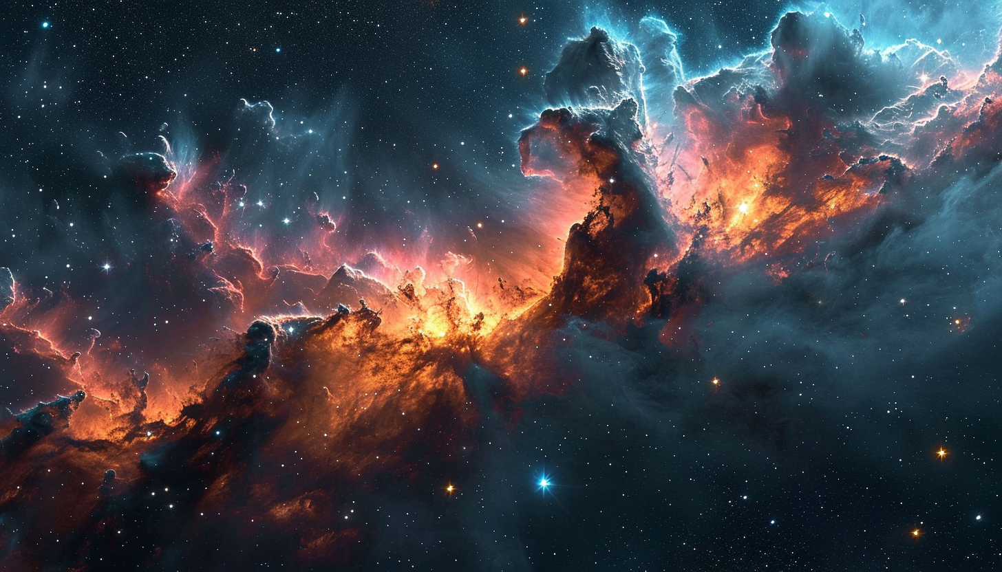 A vibrant nebula in space, bursting with colors and star formations.