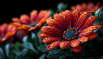 Close-up of a blooming flower, revealing detailed textures and vivid colors.