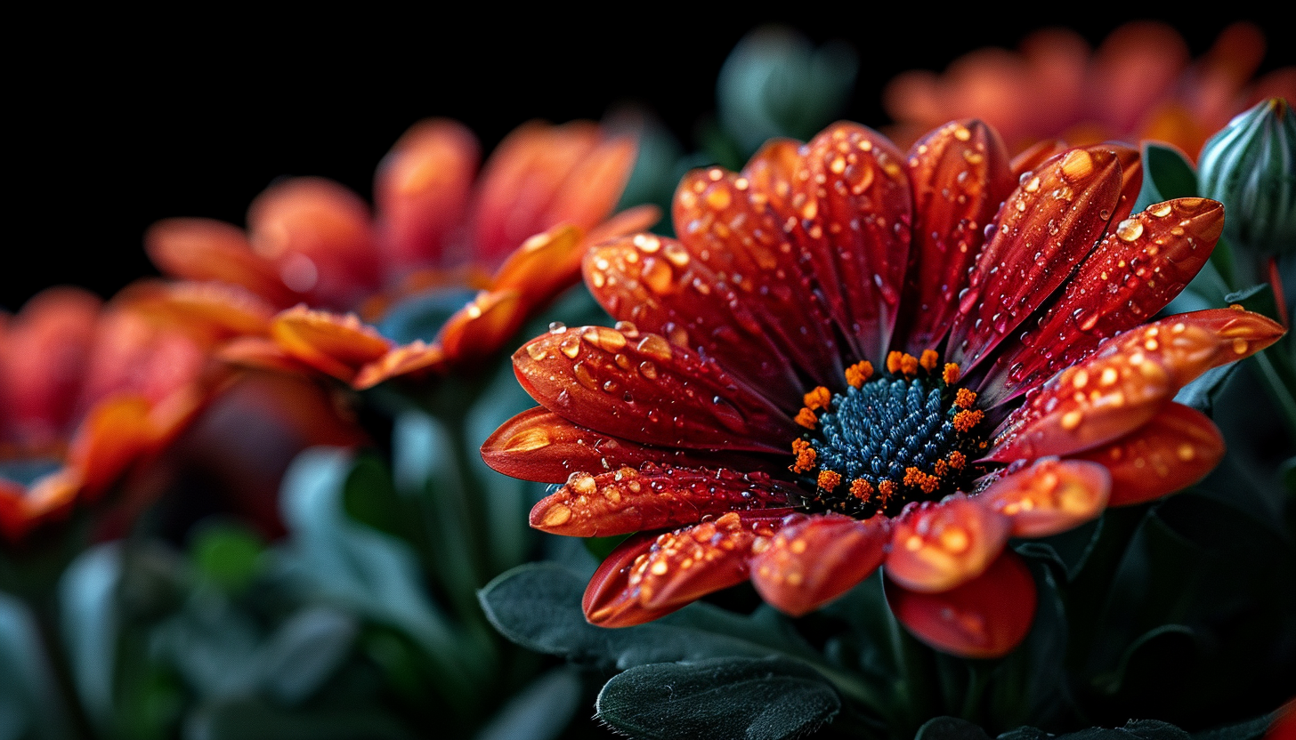 Close-up of a blooming flower, revealing detailed textures and vivid colors.