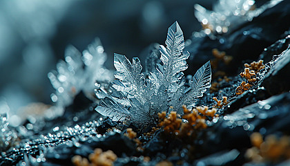 Crystal formations under a microscope, displaying symmetrical patterns.