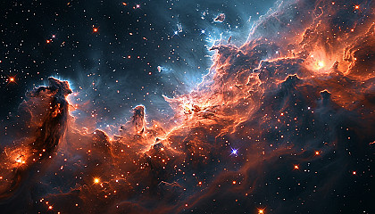 Star clusters in deep space emitting a spectrum of colorful light.