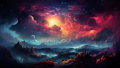 A vibrantly colorful galaxy, filled with a multitude of stars and cosmic dust.