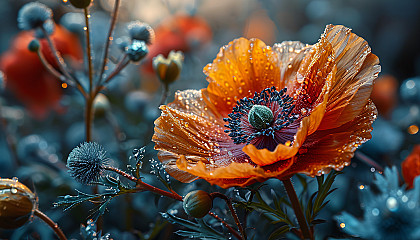 Macro view of a blooming flower with detailed textures and bright colors.