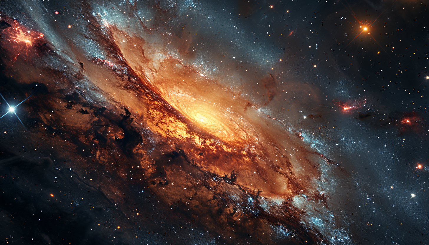 A vivid, star-filled galaxy with swirling arms of bright colors.