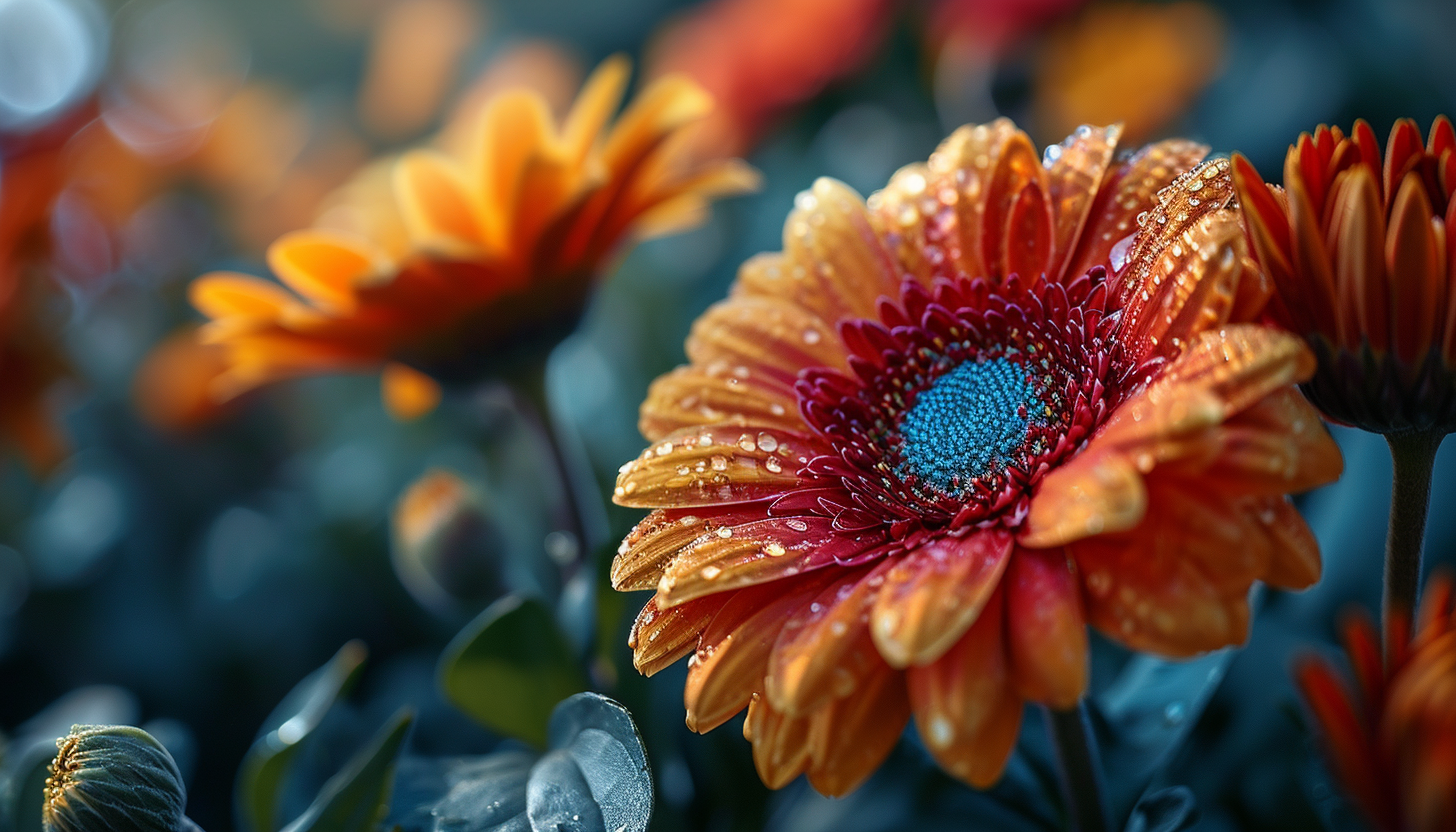 Close-up of a blooming flower, revealing detailed textures and vivid colors.