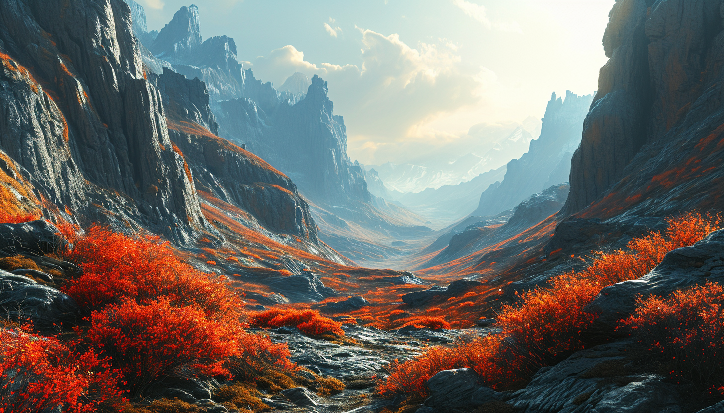 The surface of a foreign planet, imagined in rich hues and textures.