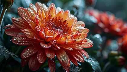 Macro view of a blooming flower with detailed textures and bright colors.