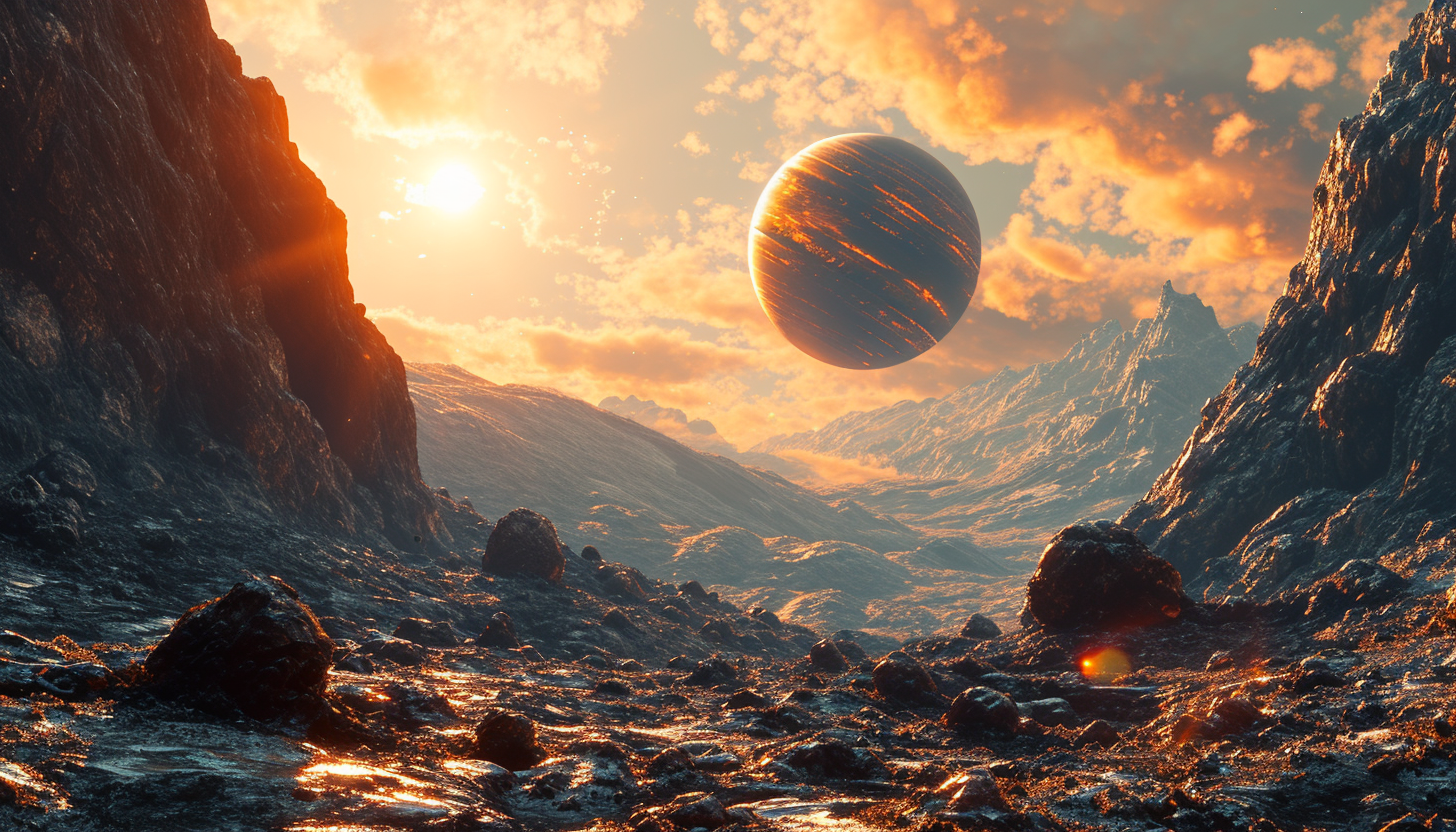 A vibrant planetary ring system around a distant planet in space.
