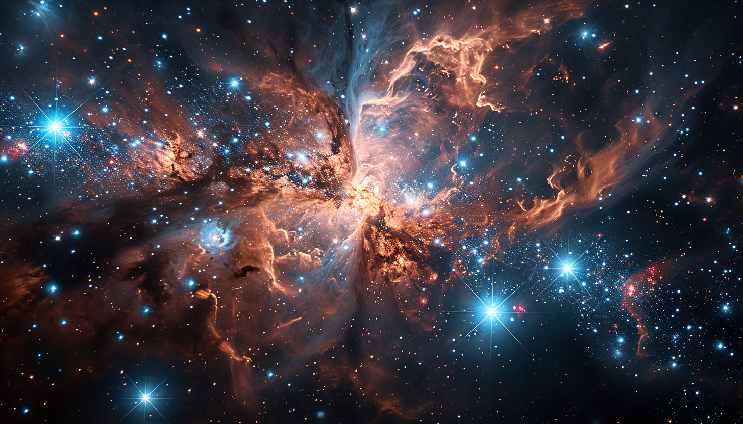 A star cluster bursting with colors against the dark canvas of space.