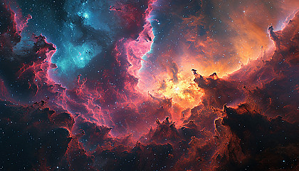 Nebula clouds in space with swirling hues of purple and blue.