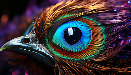 A radiant peacock feather under a macro lens.