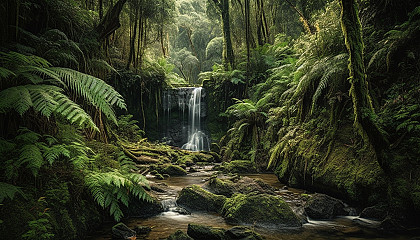 Serene waterfalls cascading through lush greenery.