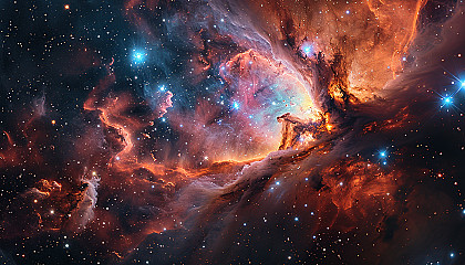 A vibrant nebula in space, bursting with colors and star formations.