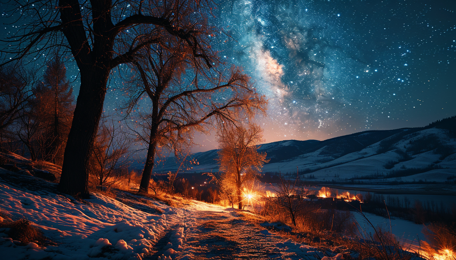 A meteor shower lighting up a brilliantly starry sky.