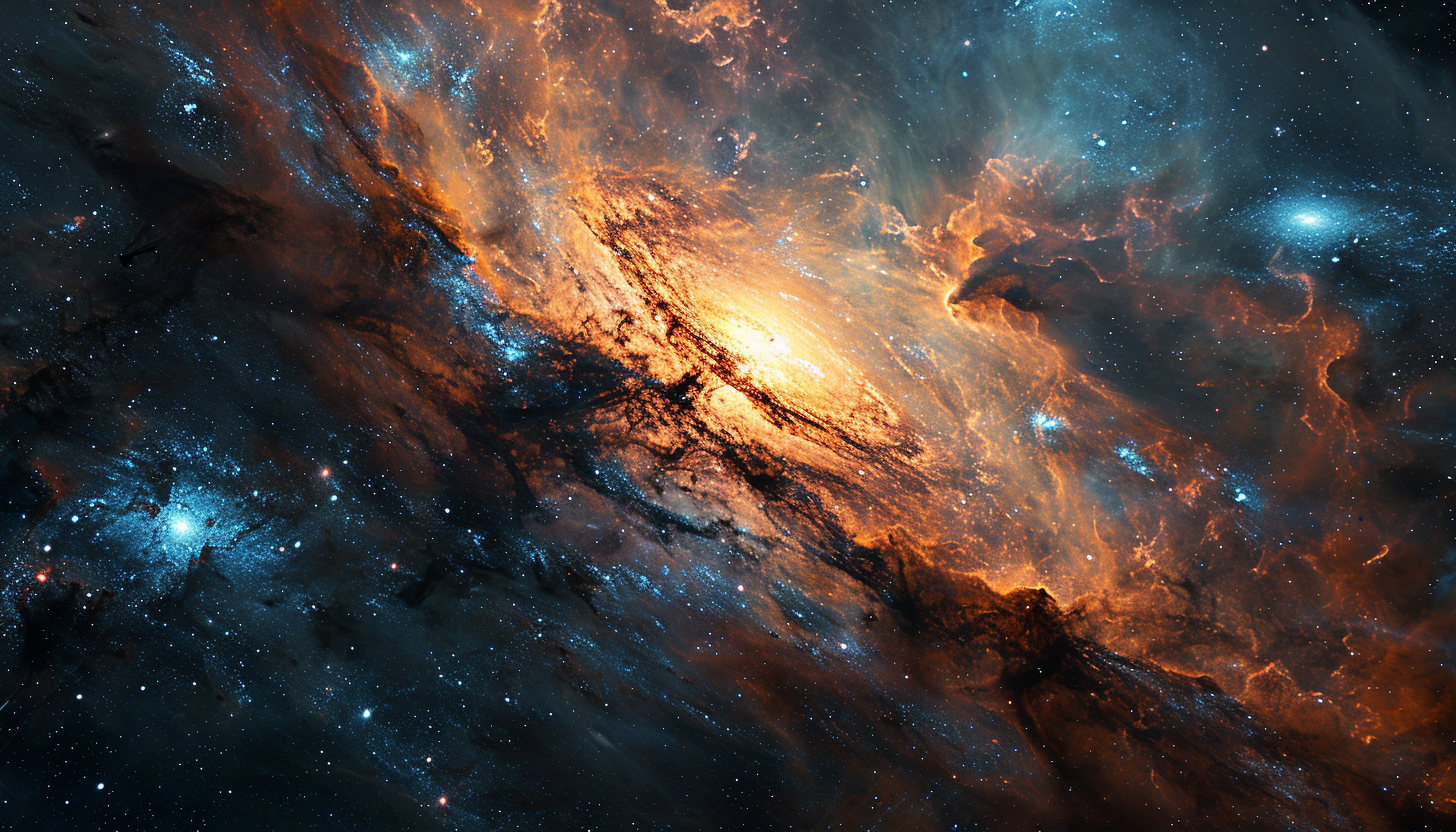 A vivid, star-filled galaxy with swirling arms of bright colors.