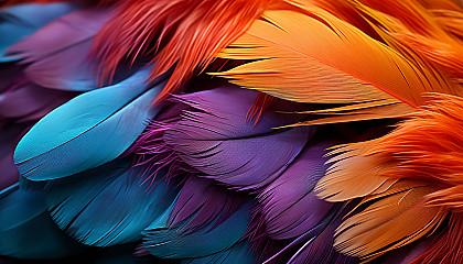 Extreme close-up of a brilliantly colored bird feather.