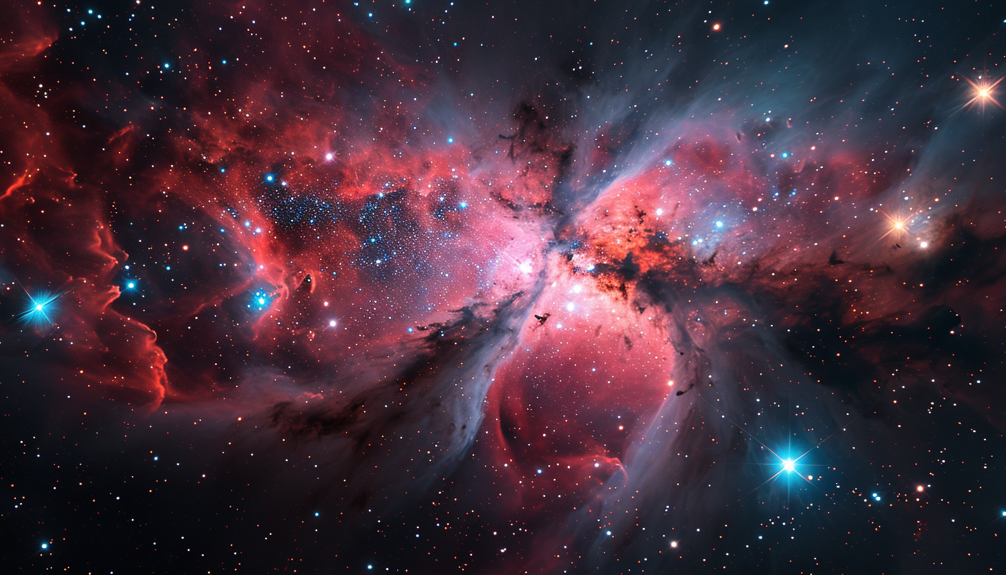Star clusters in deep space emitting a spectrum of colorful light.