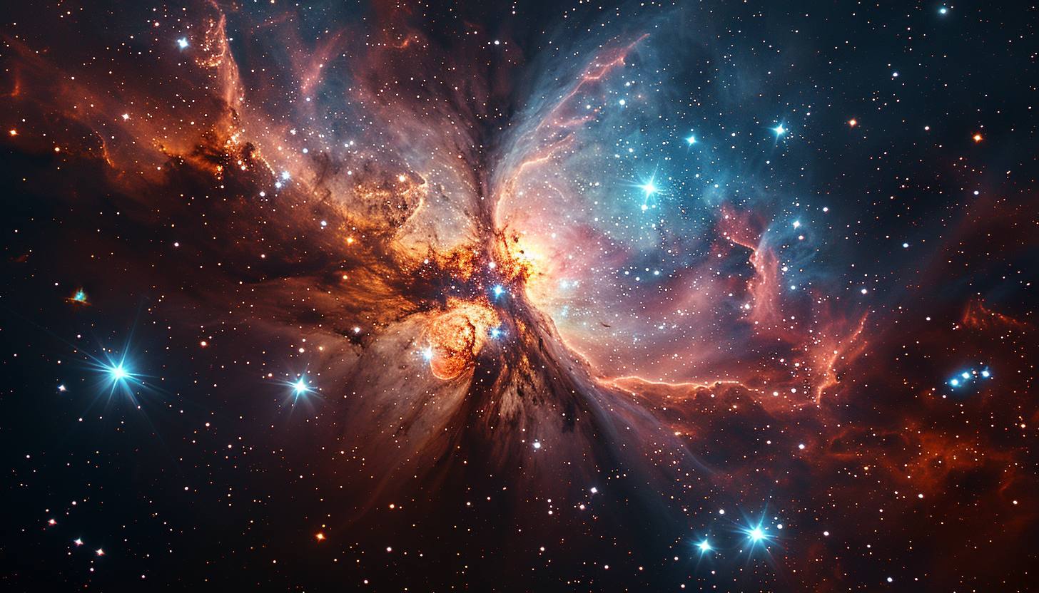 Star clusters in deep space emitting a spectrum of colorful light.