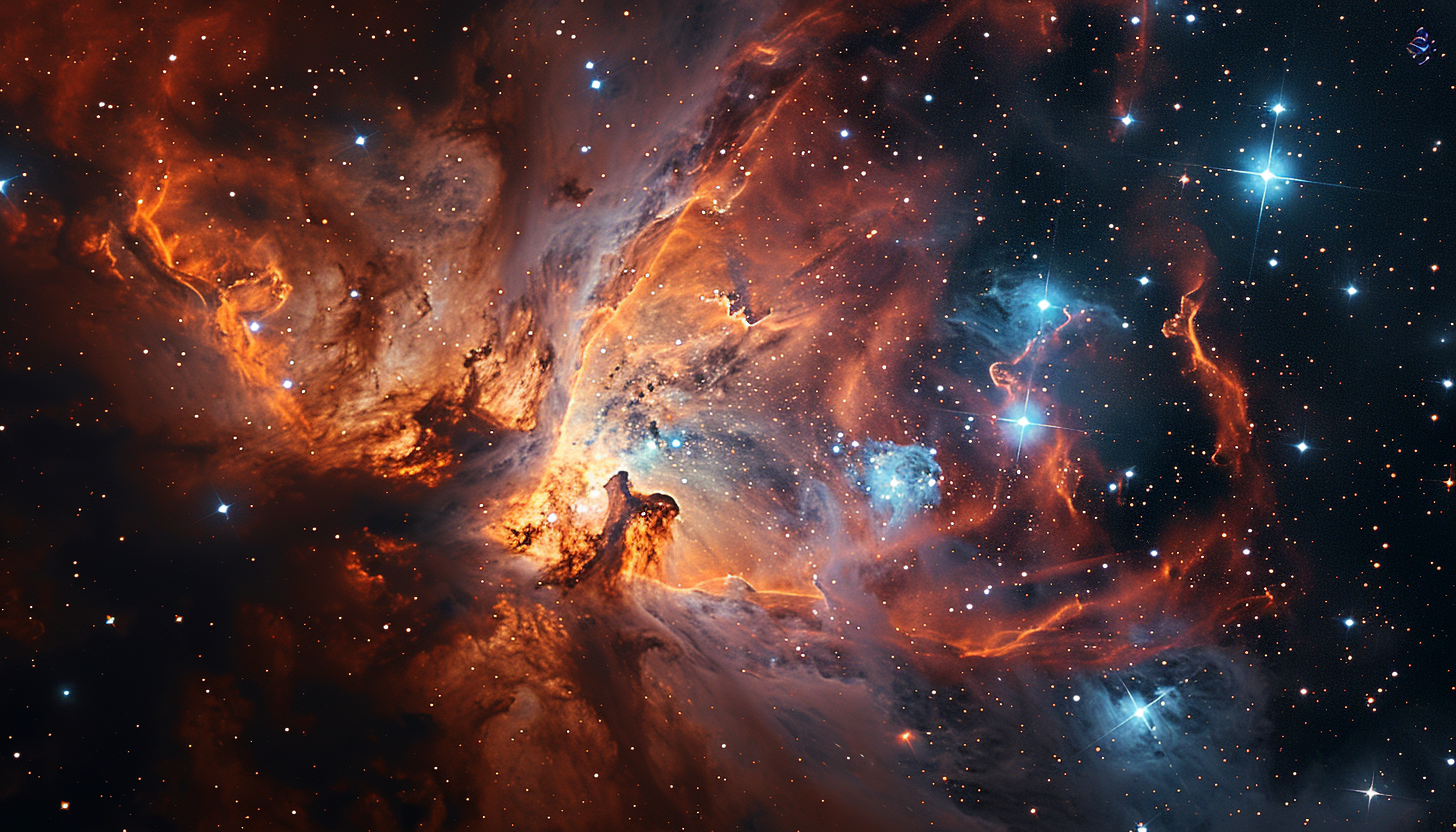 A vibrant nebula in space, bursting with colors and star formations.