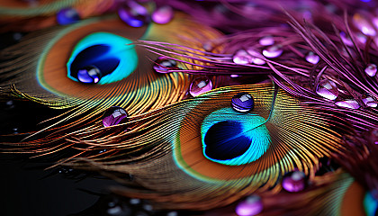 The iridescent sheen of a peacock feather.