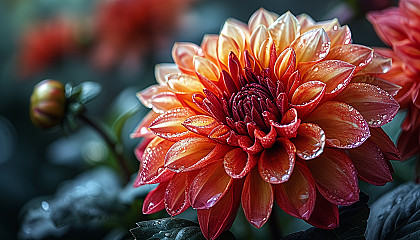 Close-up of a blooming flower, revealing detailed textures and vivid colors.
