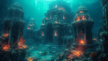 Descend into a mysterious underwater abyss, home to bioluminescent creatures, ancient shipwrecks, and a world of hidden wonders.
