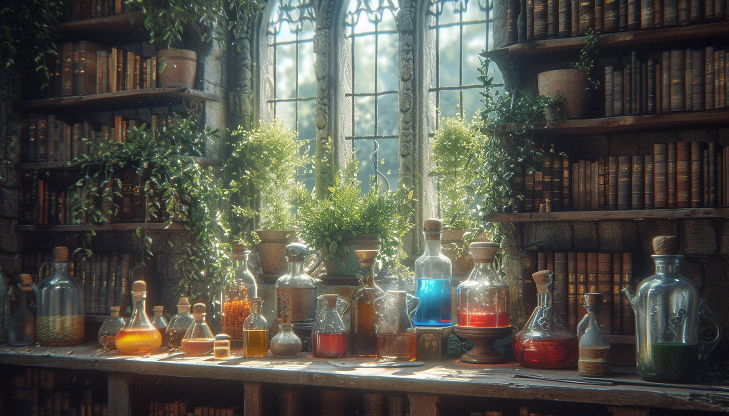 Step into a medieval alchemist's laboratory, with bubbling potions, arcane symbols, and the promise of mystical discoveries.