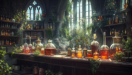 Step into a medieval alchemist's laboratory, with bubbling potions, arcane symbols, and the promise of mystical discoveries.