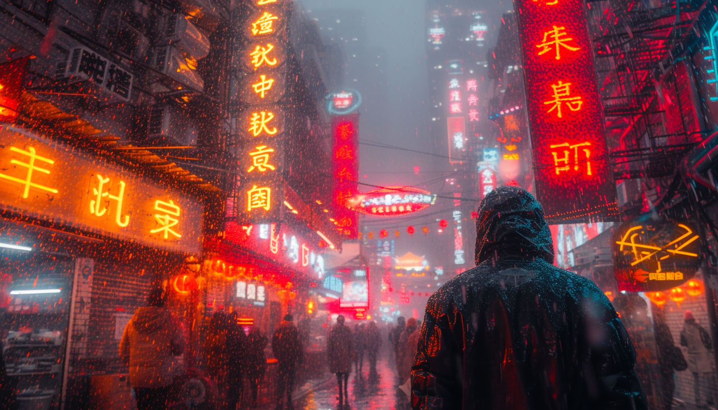 Take a journey to a cyberpunk cityscape, where neon signs and futuristic technology coexist in a gritty, dystopian metropolis.