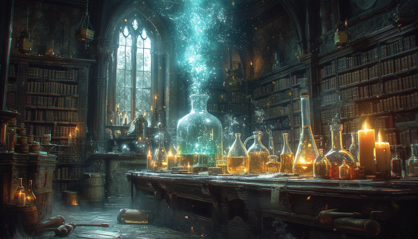 Step into a medieval alchemist's laboratory, with bubbling potions, arcane symbols, and the promise of mystical discoveries.