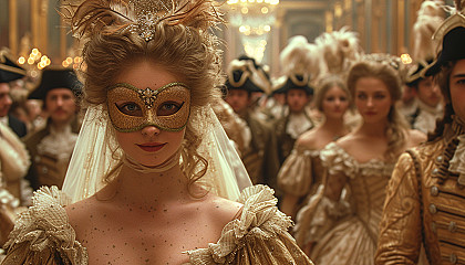 Attend a lavish masquerade ball in a Baroque palace, where masks and elaborate costumes conceal identities as guests waltz under crystal chandeliers.