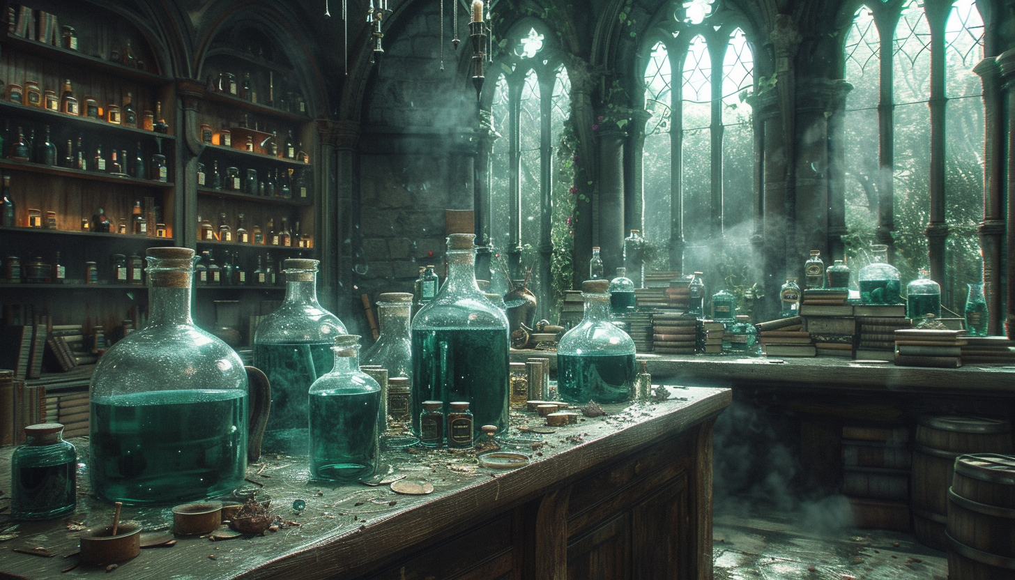 Step into a medieval alchemist's laboratory, with bubbling potions, arcane symbols, and the promise of mystical discoveries.