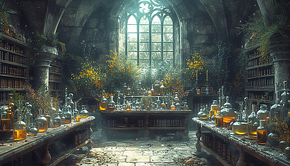 Step into a medieval alchemist's laboratory, with bubbling potions, arcane symbols, and the promise of mystical discoveries.