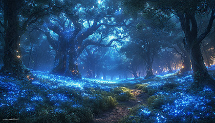 Dive into an enchanting forest glade illuminated by bioluminescent plants, where mythical creatures find refuge amidst the ancient trees.