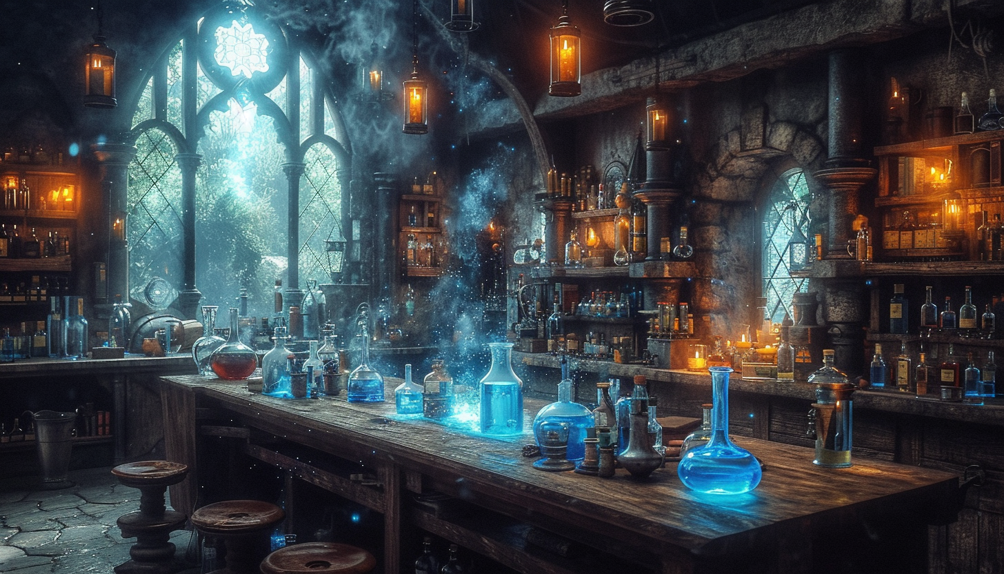 Step into a medieval alchemist's laboratory, with bubbling potions, arcane symbols, and the promise of mystical discoveries.