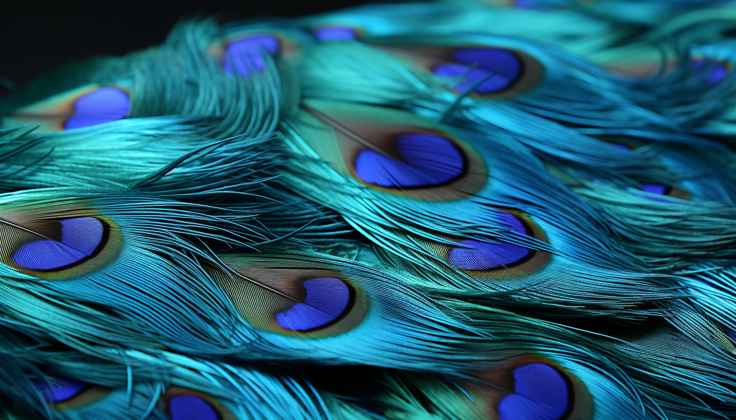 Macro detail of the iridescence in a peacock's tail feather.