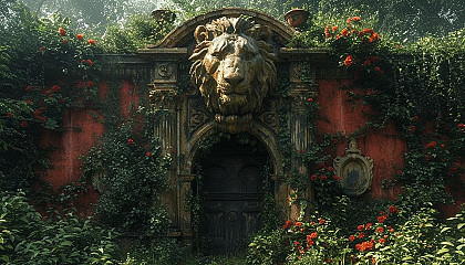 Discover a secret garden hidden within an overgrown maze, filled with hidden treasures, enchanting statues, and a sense of mystery.