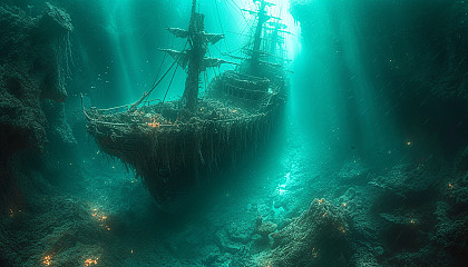 Descend into a mysterious underwater abyss, home to bioluminescent creatures, ancient shipwrecks, and a world of hidden wonders.