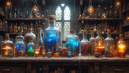 Step into a medieval alchemist's laboratory, with bubbling potions, arcane symbols, and the promise of mystical discoveries.