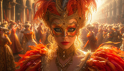 Attend an elegant masquerade ball in a Venetian palace, where masks conceal identities, and graceful dancers twirl in a sea of opulent costumes.