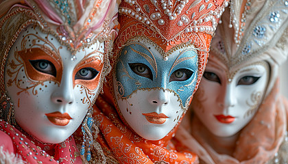 Attend an elegant masquerade ball in a Venetian palace, where masks conceal identities, and graceful dancers twirl in a sea of opulent costumes.