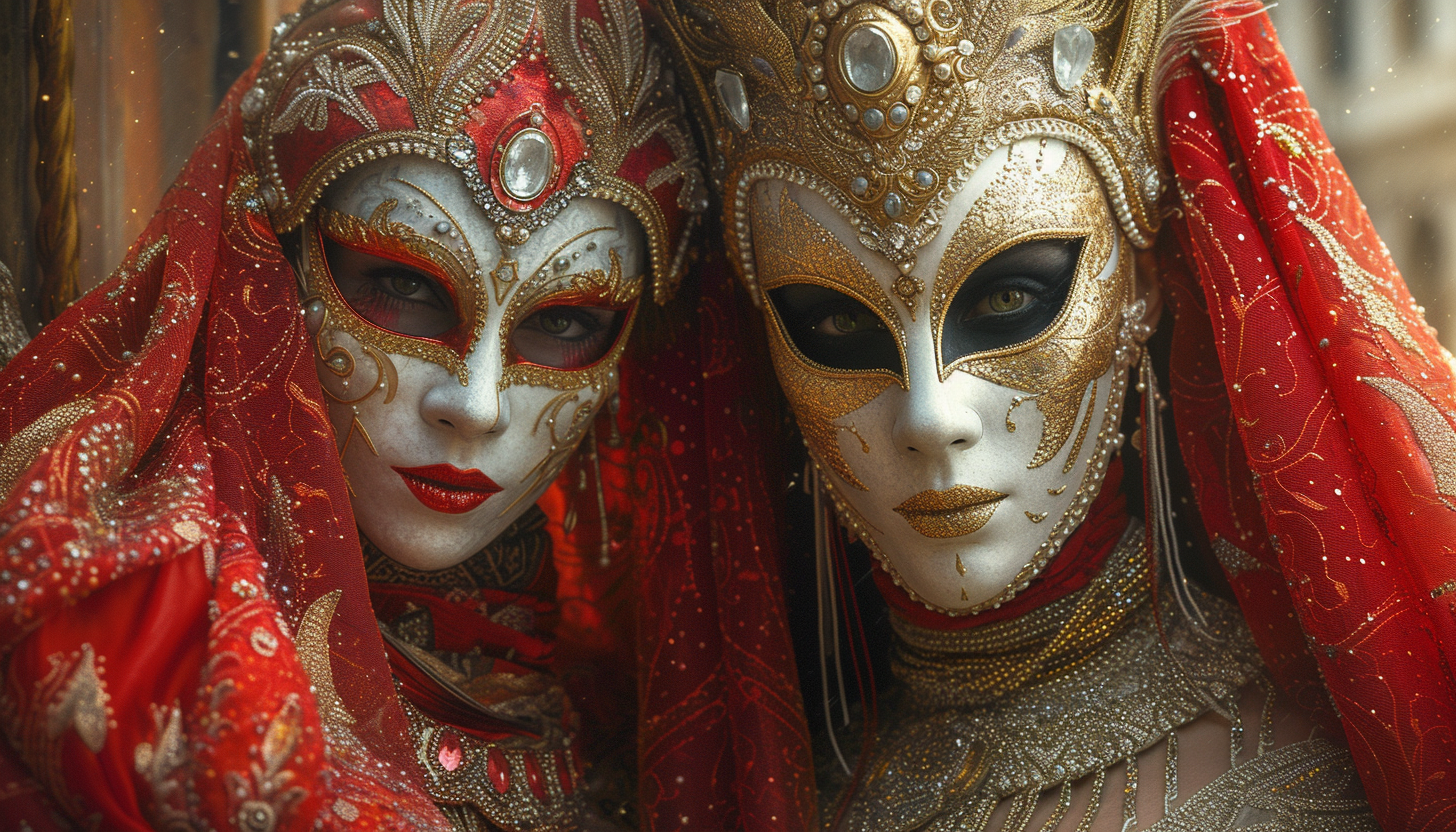 Attend a glamorous masquerade ball in a Venetian palace, with elaborate masks, flowing gowns, and an air of romantic intrigue.