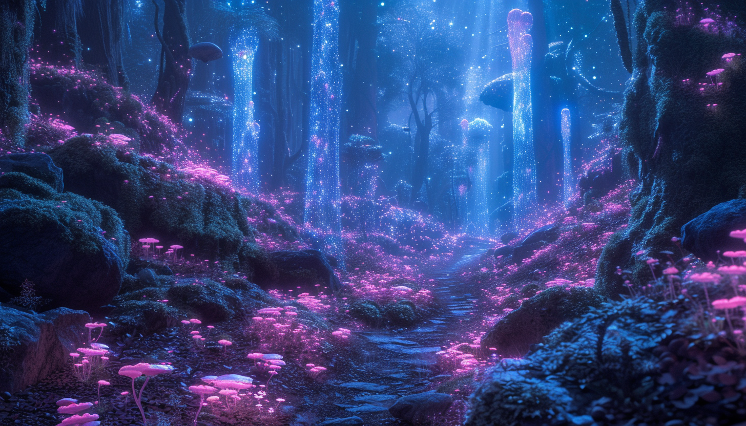 Explore an alien world with bioluminescent flora, alien creatures, and surreal landscapes that defy earthly imagination.