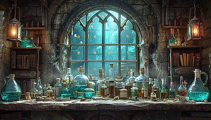 Step into a medieval alchemist's laboratory, with bubbling potions, arcane symbols, and the promise of mystical discoveries.