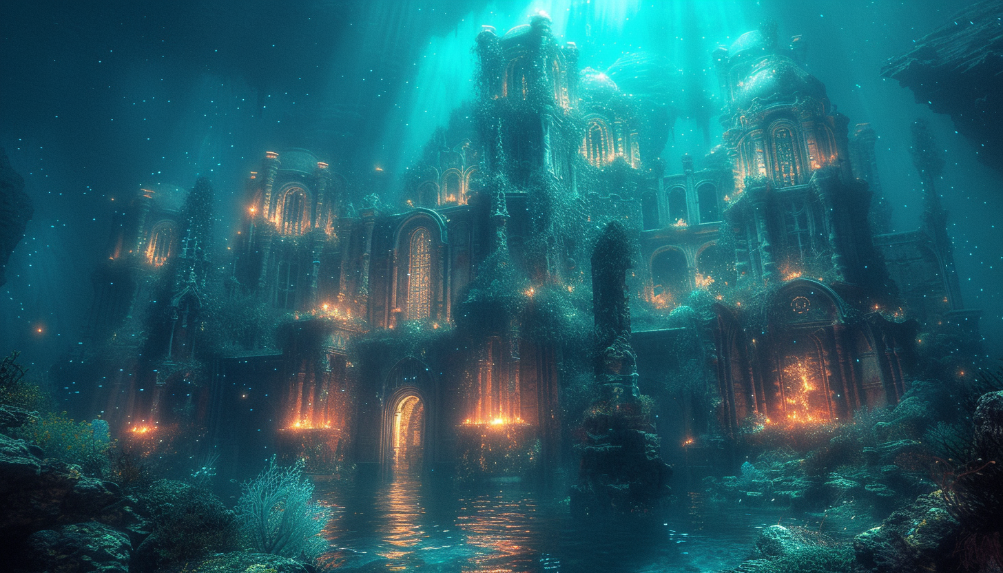 Descend into a mysterious underwater abyss, home to bioluminescent creatures, ancient shipwrecks, and a world of hidden wonders.