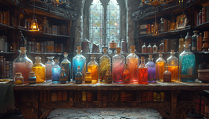 Step into a medieval alchemist's laboratory, with bubbling potions, arcane symbols, and the promise of mystical discoveries.