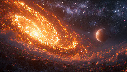 Witness an extraterrestrial dreamscape, where planets and galaxies swirl in a mesmerizing cosmic dance.