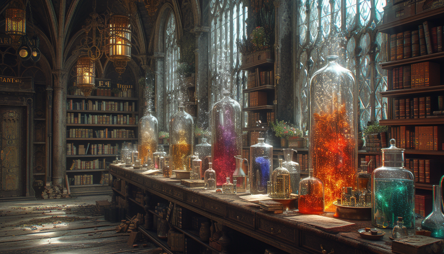 Step into a medieval alchemist's laboratory, with bubbling potions, arcane symbols, and the promise of mystical discoveries.